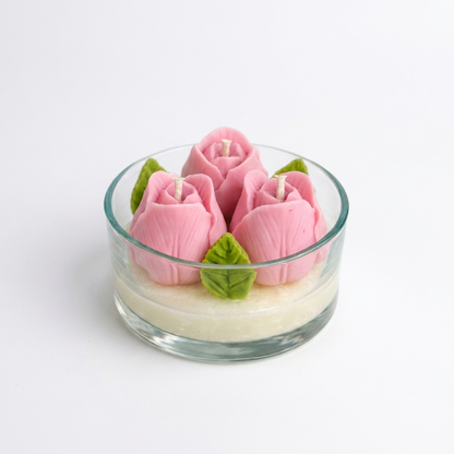 vela tulipanes rosas decorativa